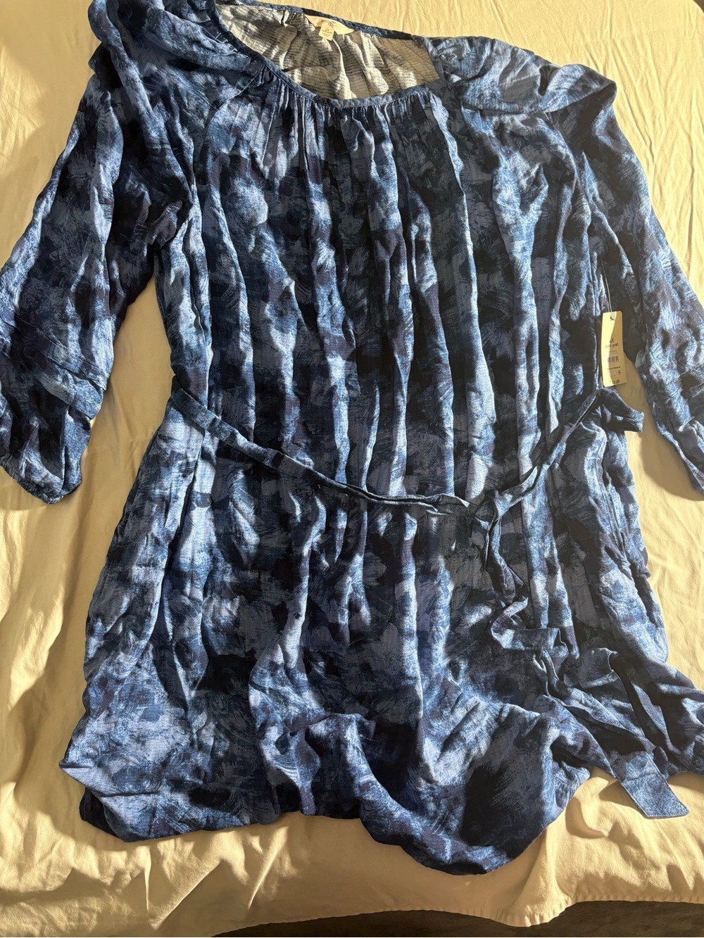 Terra & Sky Blue Tie-Dye Peasant Dress